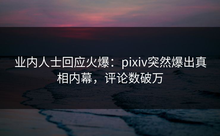 业内人士回应火爆：pixiv突然爆出真相内幕，评论数破万