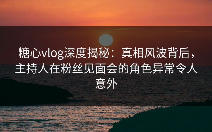 糖心vlog深度揭秘：真相风波背后，主持人在粉丝见面会的角色异常令人意外
